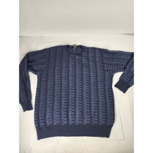 Vintage Mens Sweater M blue Knit Italian Wool Abstract Cosby Preppy